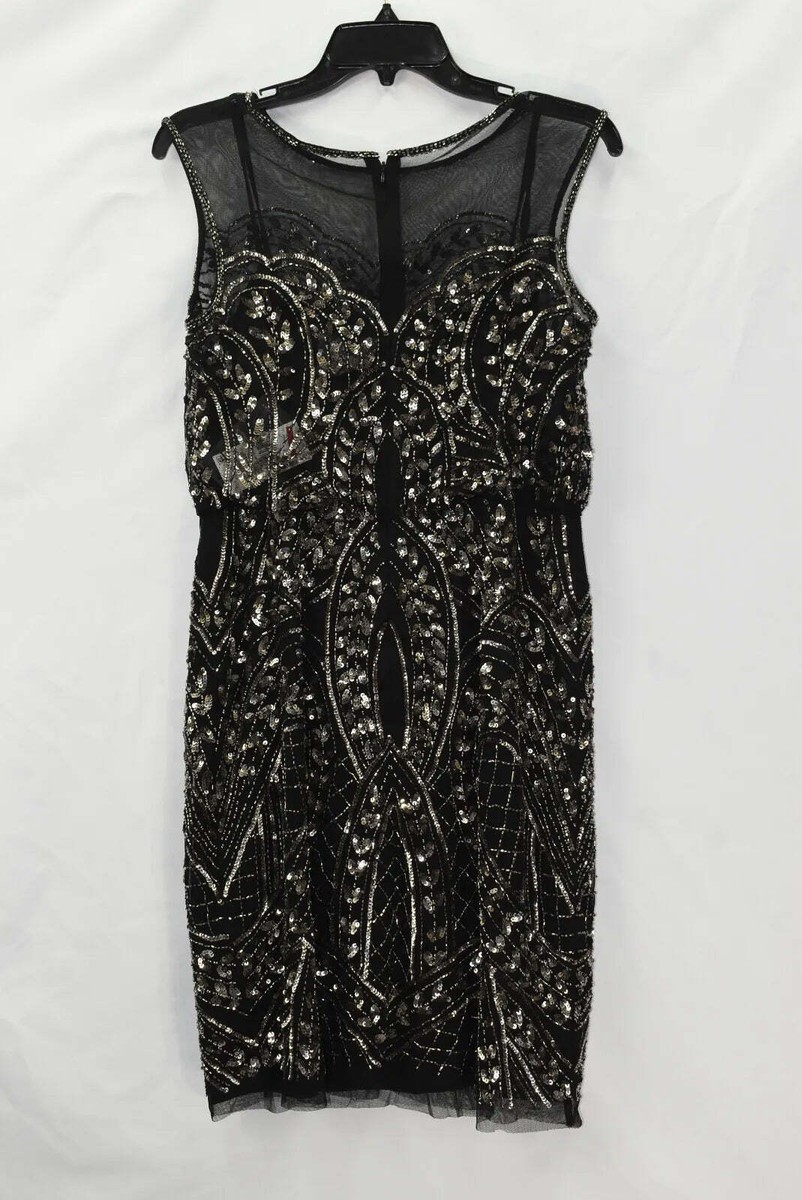 Adrianna Papell Beaded Cape Gown Adrianna Papell Women's Embellished  Illusion Dress Black Size