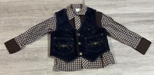VTG Long Sleeve Shirt Plaid With Blue Denim Vest Kids Size 4 Created By Georgie