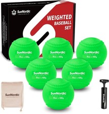 6 Pack Weighted Baseballs Set (16 oz) - for Hitting Green 