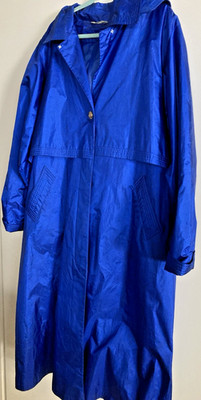 Cobalt Blue Lady's Long, Lined Raincoat 22W Vintage Duster-look Pockets 80's
