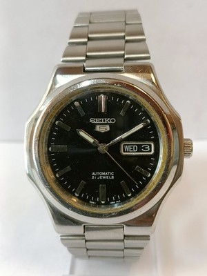 VINTAGE SEIKO 5 AUTOMATIC PATINA BLACK DIAL 7S26 JAPAN MEN'S WORKING CONDITION