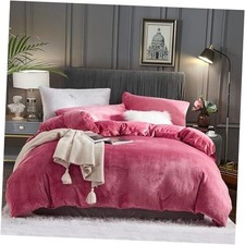 Fluffy Velvet Duvet Cover Set Red Size Fall Winter Soft Warm Queen Wine Red