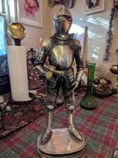 Knight in Suit of Armor with Sword medieval coat of arms statue 12.5"