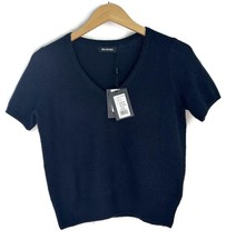 Naadam Lightweight Cashmere Short Sleeve V-Neck Sweater Navy Size Medium