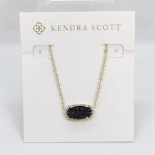 New Kendra Scott Elisa Gold Pendant Necklace In Black Drusy