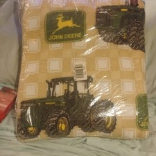 John Deere Blanket 72x90in Twin Full Beds Polyester Tractor Pattern Yellow Green
