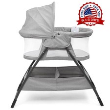 Cuna para beb , cuna de colecho, plegable, con capota desmontable Gris NEW US