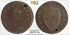 1787 NJ 1/2P Small Plan, Plain Shield, BN PCGS Holed F Detail