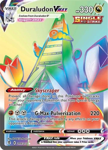 DURALUDON VMAX 219/203 EVOLVING SKIES POKEMON (RAINBOW SECRET RARE, NM)
