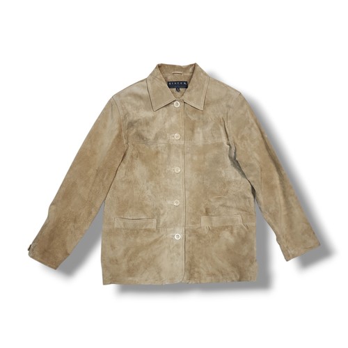 Vintage Giacca Tan Suede Leather Jacket Button Up Barn Coat Woman's Medium
