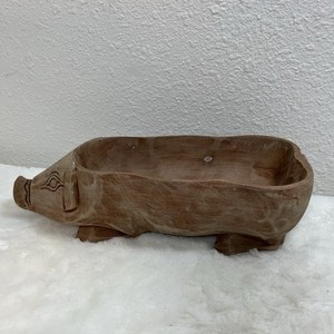 Vintage Wooden Pig Dish Folk Art Hand Carved Bowl Farmhouse Cottagecore Farm