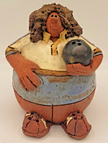 Vintage Sara Meadows Clay Art Pottery Balloon People Bowler 90s FEMALE SIGNED