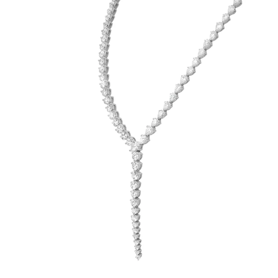 Collar Lariat de diamantes cultivados en laboratorio de corte redondo y pera oro blanco de 14 quilates 19,49 quilates Foto 3 de 4