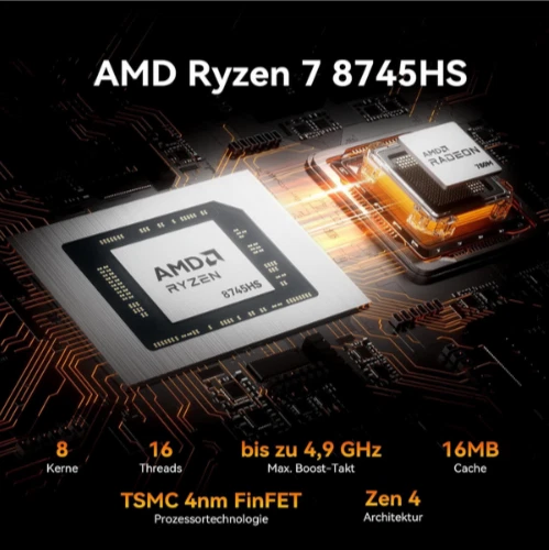 GEEKOM Mini PC A8 Max  AMD Ryzen 7 8745HS  32GB DDR5 1TB SSD Win 11 Pro - Bild 3 von 4