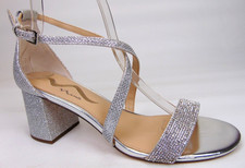 Nina Neville Rhinestone Slingback Evening Heels Sandals, Women's Size 8.5 Silver