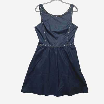 Betsey Johnson Dress Womens 12 Dark Navy Denim Studded Open Back Y2K | eBay