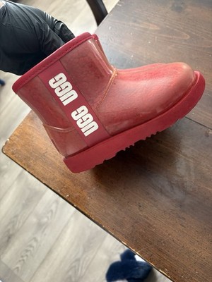 UGG Classic Clear Faux Shearling Mini Boots Red Kids Size 10