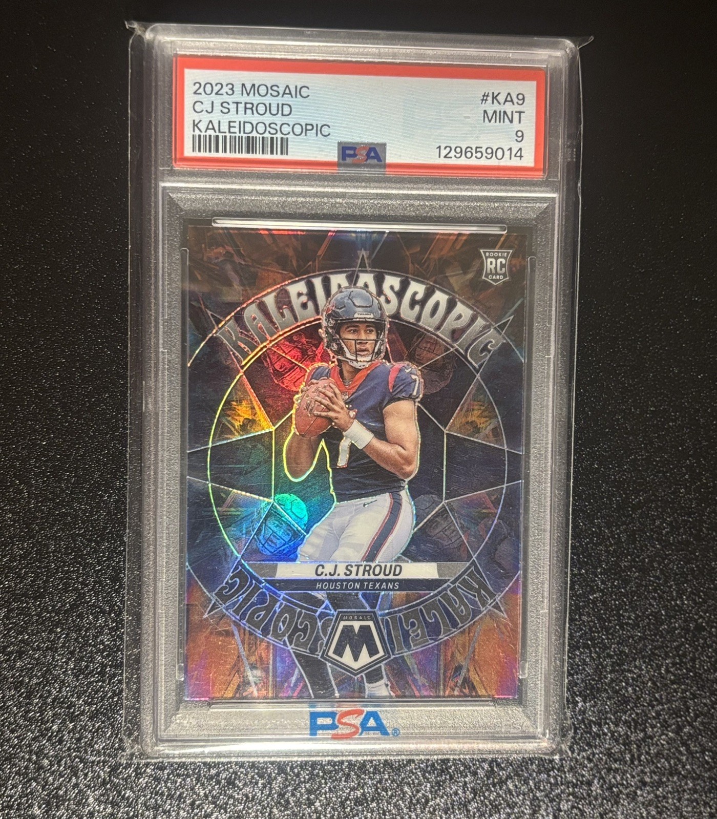 2023 Mosaic CJ Stroud Rookie Kaleidoscopic Prizm Case Hit Texans PSA 9