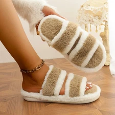 Comfortable Cotton Slippers Women Outdoor House Slides Warm One Strap Flats