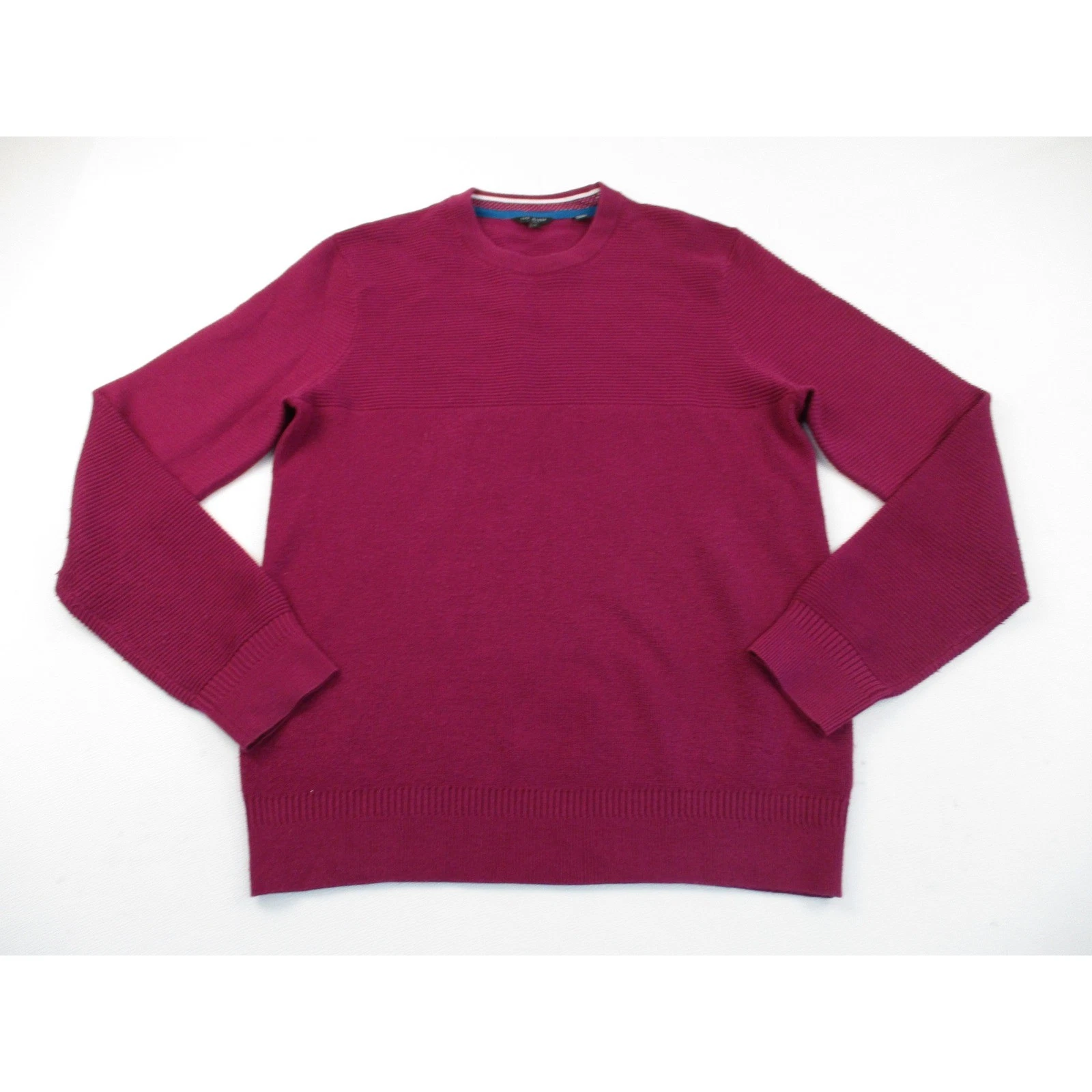 Ted Baker Sweater Mens 4 L Burgundy Ribbed Knit Wool Blend Crew Neck Pullover