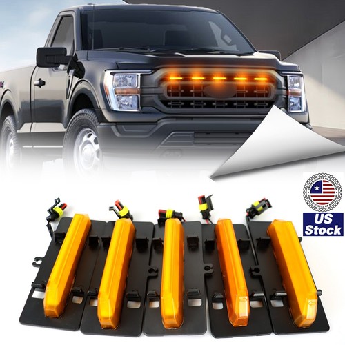 MODIPIM ‎ 5PCS White LED Front Grille Lights for Ford F150 XL/XLT/XLT Sporting 2021-2023 Front Grill Smoked Lens Running Light Kit with Wiring Harness