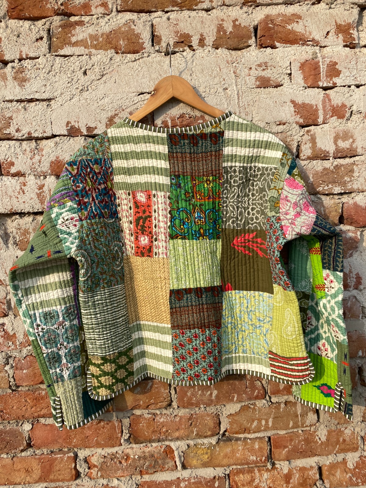 Green Quilted Cotton Patchwork Jacket Handmade Cotton Jacket Women's