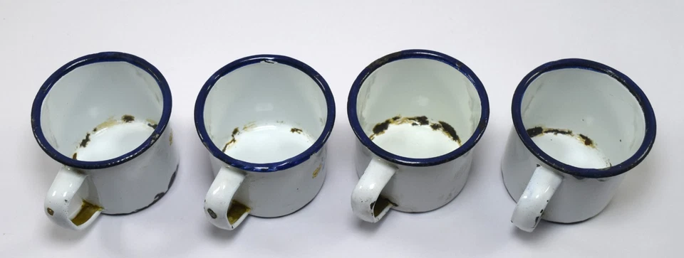 Set OF 4 Vintage Retro Tea Cup Orange Flower Pattern Enamel Work. i14-38 - Image 4 of 4