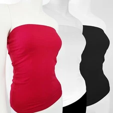 Tube Top Cotton Span Plain Solid Basic Layering No Built-in Bra S M L 1X 2X 3X 