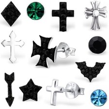 Herren Einzel - Ohrstecker Kristall Kreuz Raute 925 Sterlin Silber Single xc067v