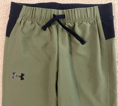 UNDER ARMOUR Sz Medium Girls LOOSE FIT Olive Green Black Jogger Pants zip Ankle - Picture 3 of 8