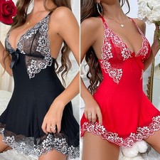 Women's Sexy Lace G-String Babydoll Sleepwear Dress Lingerie Nightwear Underwear
