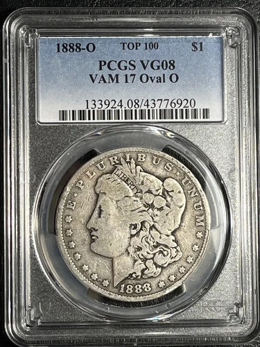 1888-O Morgan Silver Dollar, TOP 100 PCGS VG 08 VAM 17 OVAL O, EXTREMELY RARE.