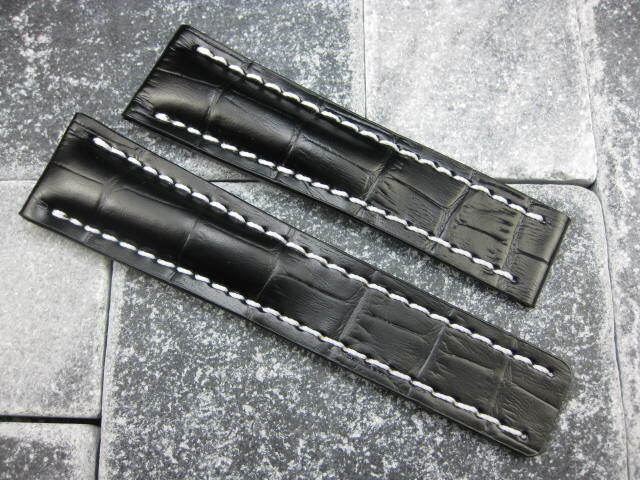Neu 24mm Lederarmband Schwarz Einsatz Uhr Band für Breitling