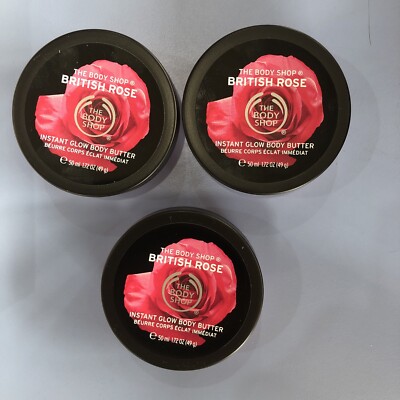 The Body Shop Instant Glow Body Butter British Rose 50ml Strawberry X3