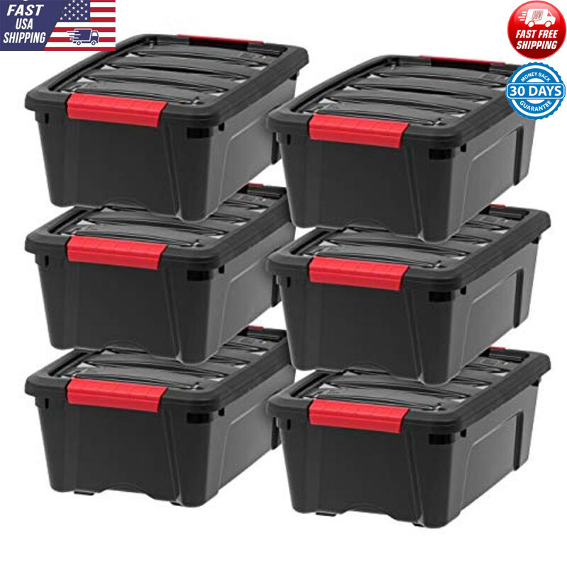 Stackable Storage Bins with Lids Durable 6-Pack Garage Organization Containers-image