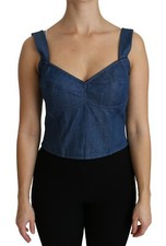 DOLCE & GABBANA Top Cotton Blue Sleeveless Bustier Blouse IT36/US2/XS RRP $2150