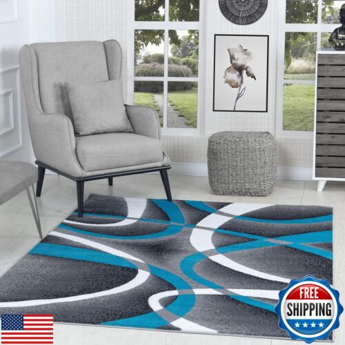 GLORY RUGS Modern Area Rug 4x6 Turquoise Swirls Carpet Bedroom Living Room Co