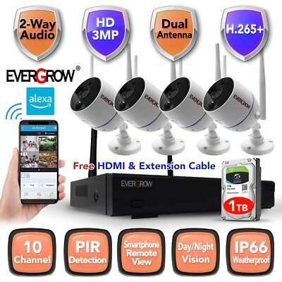 10CH 2-way Audio Home Security Camera System Surveillance CCTV NVR kits HDD