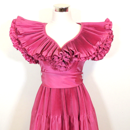 Vintage 1980's Victor Costa Pink Gown Dress Womens 6 Double Accordion Ruffles - Picture 3 of 16