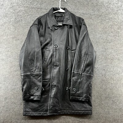 VTG Wilson Leather Jacket Mens S Black Button Down Lined Biker