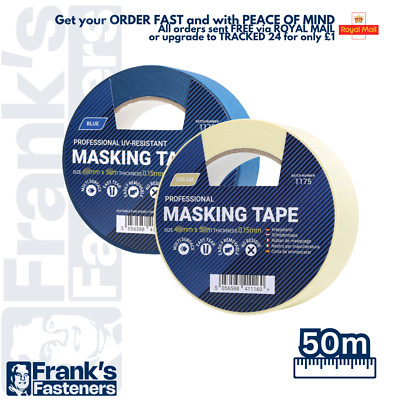 50m CREME / BLAU UV-BESTÄNDIGES ABDECKBAND 12mm-48mm DIY MALER