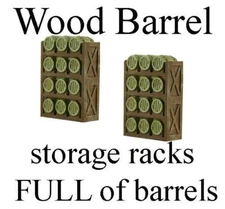 Wood Barrel Storage Racks full of Barrels 2 Pack Painted HO scale Models 1/87