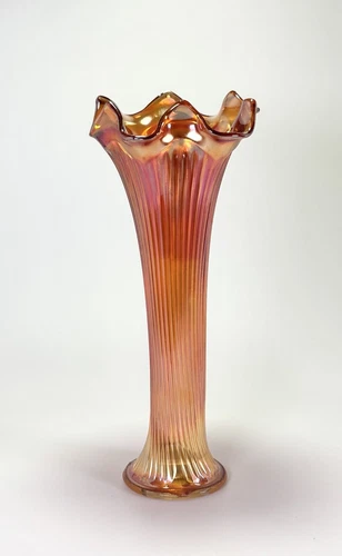FENTON Swung Carnival Glass Vase Marigold Fine Rib