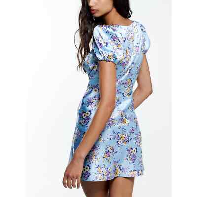 ZARA NEW BUSTIER SATIN FLORAL MINI DRESS PUFF SLEEVE SKY BLUE | S,M,L | eBay