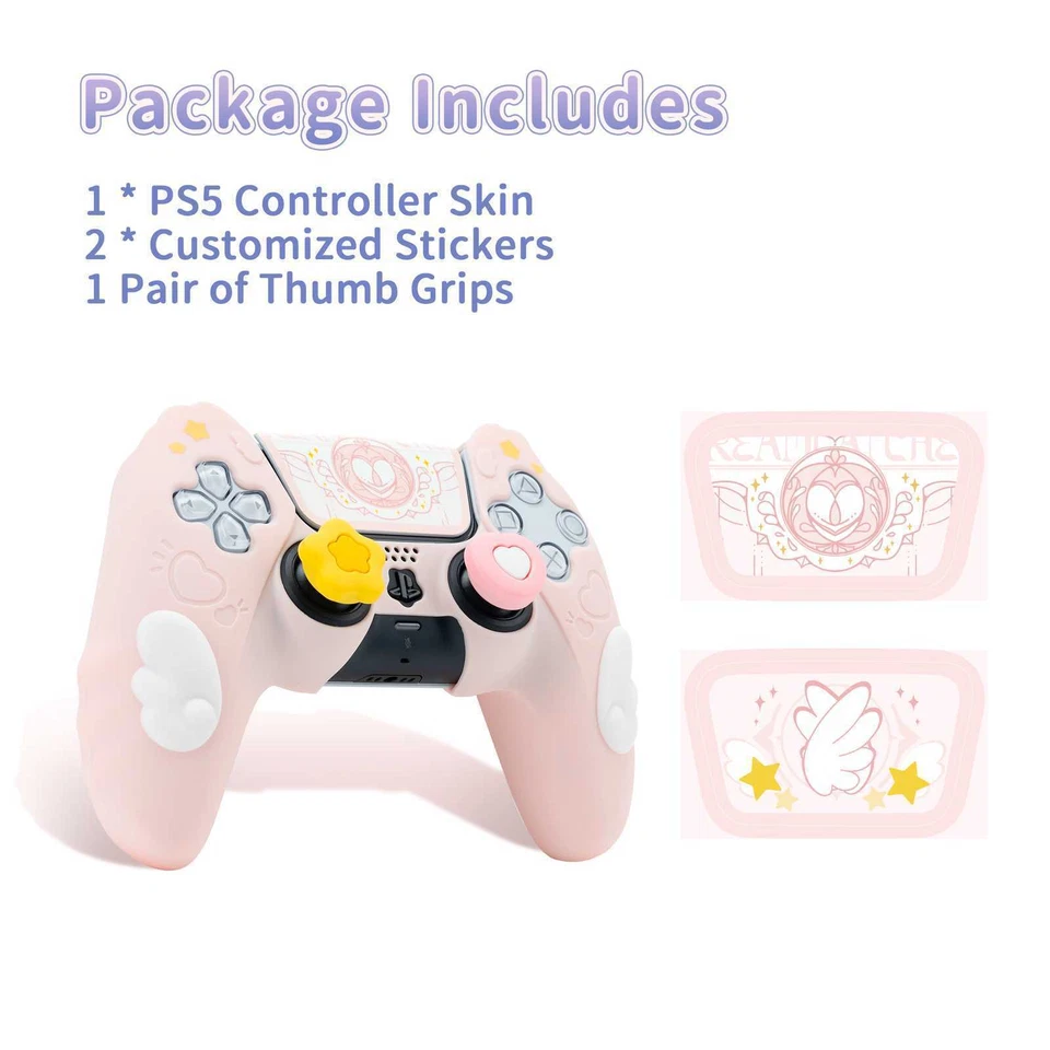 GeekShare Case Cover+Thumb Grips+Stickers for PS5 Controller Skin Star Wing Pink - Image 2 of 4