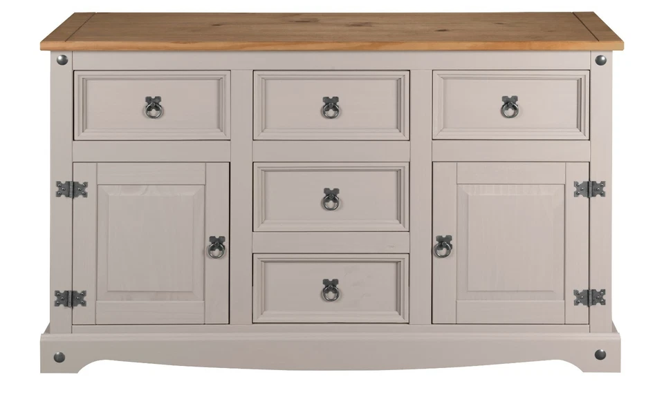 Aparador Corona Gris 2 Puertas 5 Cajones Grande - Pino Macizo Mexicano - Imagen 2 de 4