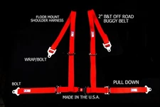 RJS RACING 2" BUGGY OFF ROAD SEAT BELT 4 POINT B&T FLOOR HARNESS RED 51521-15-4