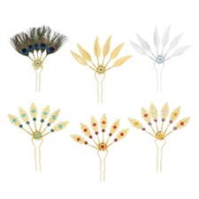 Traditional Thai Leaf Hairpin Alloy and Rhinestones Hair Ornament for Lady