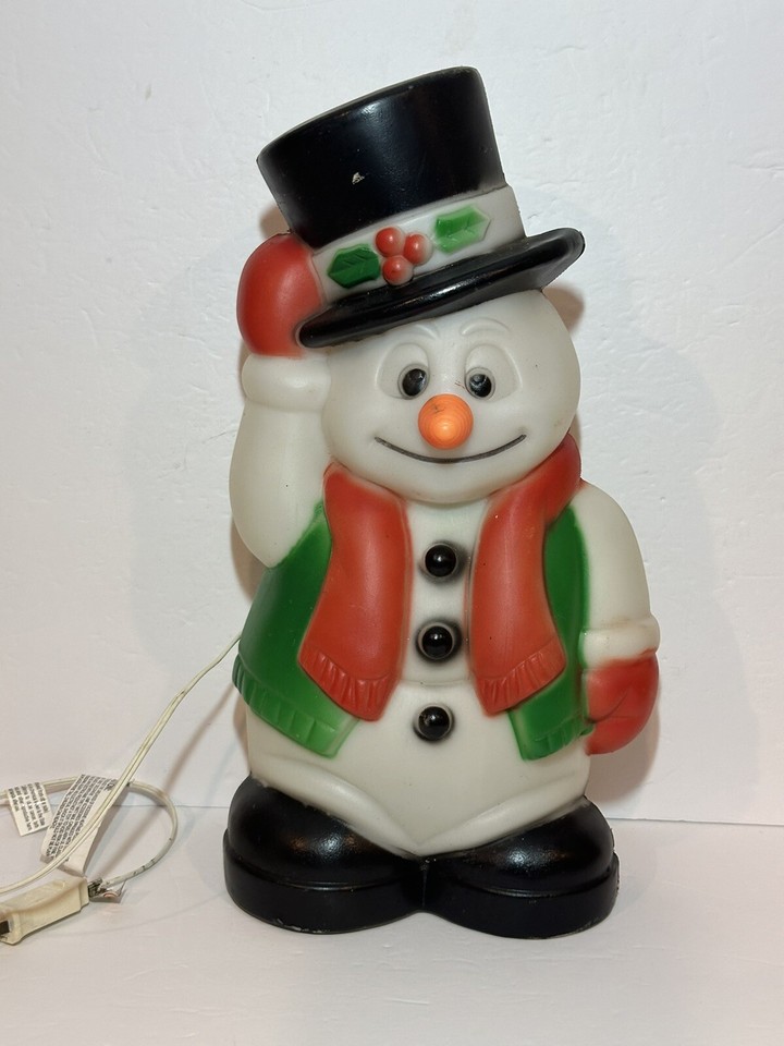 Vintage General Foam Plastics 18" Blow Mold Snowman Christmas Lights Up