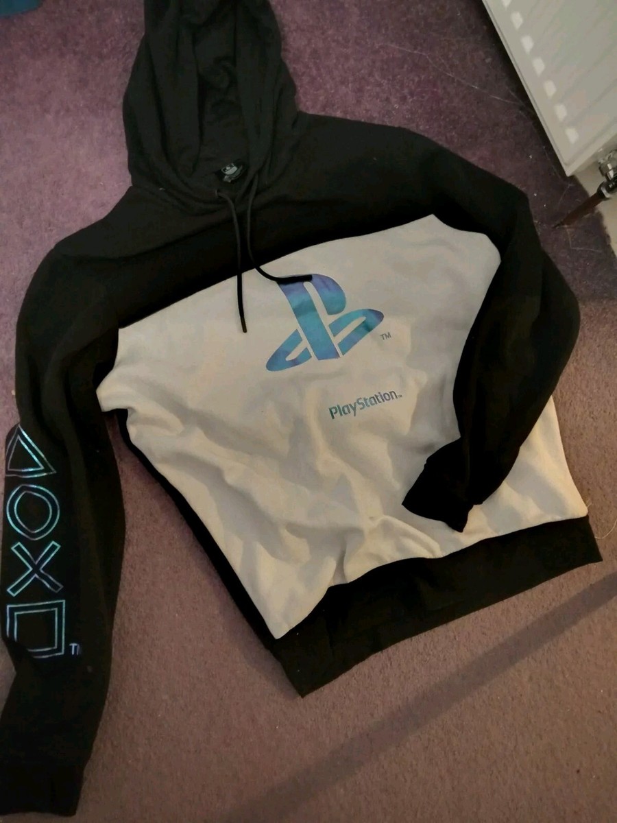 Mens PlayStation Thick hoodie jumper Size XL Black With Iridescent print